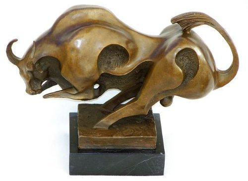 Börsenstier kaufen - Stier Skulptur auf Marmor - Milo Bulle - Kubismus Statue - Deko Figur aus Bronze - Wohndeko - Einrichtung -Charging Bull - Abstrakte Kunst