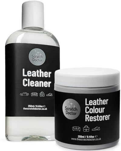 Scratch Doctor Leather Cleaner & Colour Restorer Kit for Sofas Car Seats Bags Shoes Jackets (Light Grey, 250ml)