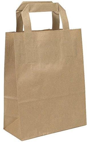 250 sacs en papier kraft de taille 18 + 08 x 22 cm avec poignées plates marron