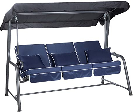 Alfresia Turin 3-Seater Reclining Swing Seat – Multipurpose Garden Sofa into Sunbed, Steel Charcoal Frame, Polyester Canopy, Weather Resistant, Outdoor Luxury Cushions Included in Choice of Colours