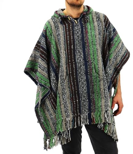 LOUDelephant Kapuzenponcho aus 100 % gewebter Gheri-Baumwolle, mexikanischer Stil, Unisex, Einheitsgröße, One Size