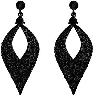 Clearine Damen Ohrringe Kristall Bohemian Party Braut Hollow Blatt Kronleuchter baumeln Ohrhänger Schwarz