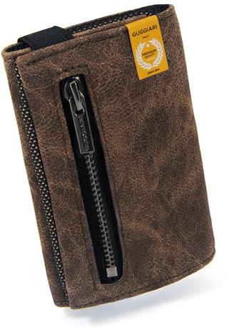 GUGGIARI® Slim Wallet mit Münzfach aus Microfaser Jacquard mit RFID Schutz - Schlankes Portemonnaie für Kreditkarten - Kreditkartenetui - Brieftasche für unterwegs (Brown)