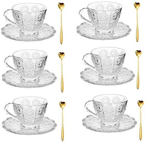 MEETOZ 6 Piece Coffee Mug Set, Espresso Cups, Cups with 6pcs Saucers & 6pcs Spoons, of Espresso Mugs for Latte, Mocha, Cappuccino and Tea