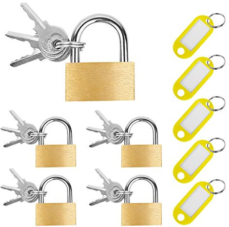 UCEC 5x Mini Vorhängeschloss mit Schlüssel, 40mm, Kommt mit Hängeetiketten aus Kunststoff, für Schränke, Koffer, Nachttische, Zelte, Ketten, Spardose
