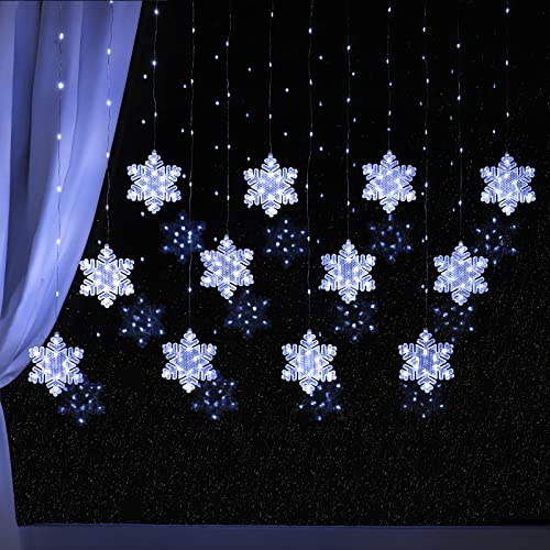 BLOOMWIN Christmas Window Lights 3 x 0.75M Snowflake Curtain Fairy Lights USB Powered with Remote 8 Flashing Modes 204LEDs Xmas Party Wedding Home Bedroom Wall Garden Ornament Decoration