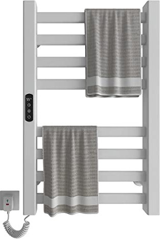 Radiador de Toallas 450x700mm Toallero Eléctrico Bajo Consumo Secador de Toallas Radiador Toallero eléctrico inteligente Calienta Toallas, calefacción de fibra de carbono, antracita-White Left
