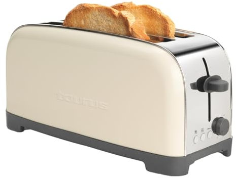 Taurus – Tostador Vintage Cream, 1500W, 2 Ranuras Extra Largas, 7 Niveles, 3 Funciones, Cuerpo INOX, Autocentrado, Recogemigas, Elevación Extra, Recoge Cables, Crema