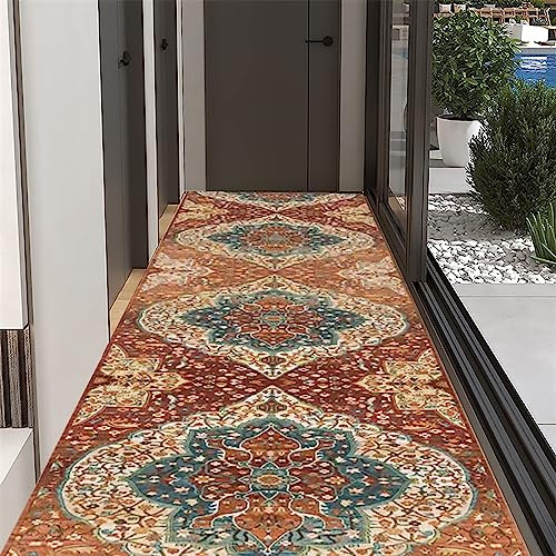 HAILM Alfombra Corredor de Pasillo Boho Vintage, Antideslizante Lavable Sin Derramamiento, Puede Cortar, Hallway Runners para Pasillos Cocina Lavadero Dormitorio,Naranja,80x400cm