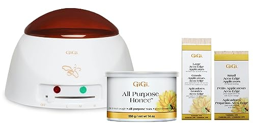 GiGi All Purpose Honee Wax Kit – Hair Removal Kit with Wax Warmer, Honee Wax & Applicator Sticks for Face, Bikini & Body Waxing Kit for Women