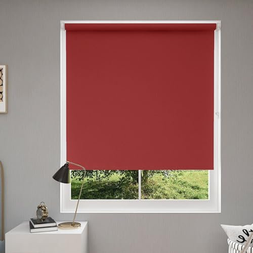 Thermorollo ohne Bohren 105 x 150 cm Ohne Bohren verdunkelnd, Rollos für Fenster Klemmrollo, Seitenzugrollo Verdunkelung für Fenster, für Alle Türen und Fenster, Rot
