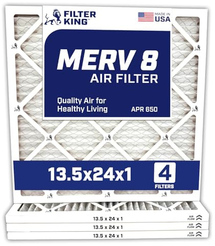 Filter King 13,5 x 24 x 1 luftfilter | 4-pack | MERV 8 HVAC veckade A/C ugnsfilter | TILLVERKAD I USA | Faktisk storlek: 13,5 x 24 x .75 tum