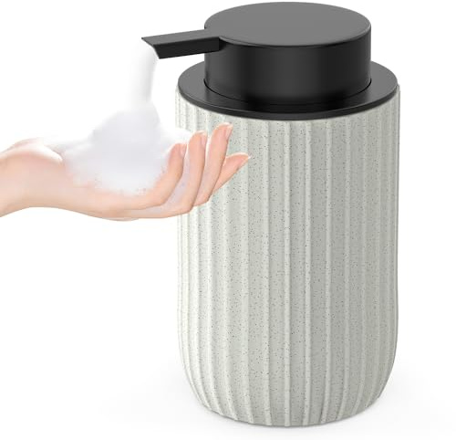 POSOSTO Ceramic Foaming Hand Soap Dispenser，12 oz Bathroom Soap Dispensers， Lotion Dispenser for Kitchen, Refillable Matte Streaks Soap Dispenser with Large Pump(Beige)