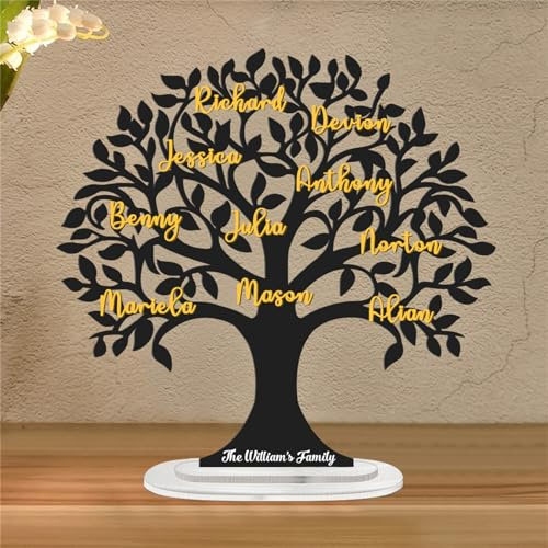 GGUIUIC Letrero de madera personalizado del árbol de la vida con 1-15 nombres personalizados, letrero de árbol genealógico, decoración de mesa, placa de nombre familiar, regalo de recuerdo