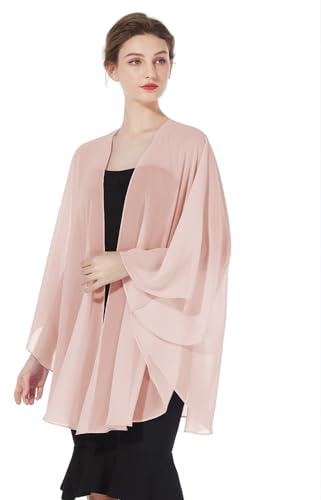 BEAUTELICATE Damen Chiffon Stola Brautjacke Brautstola für Abendkleid Elegant Cardigan Bolero mit Armloch für Hochzeit Festlich Strand Kimono Frühling Sommer,Sanftes Rosa