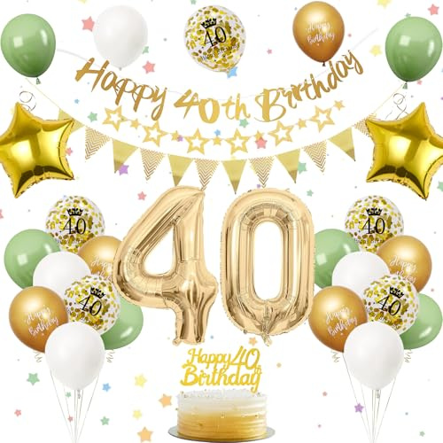 Sage Green 40th Birthday Decorations - Balloons, Banner, Cake Toppers & Number 40 for Women