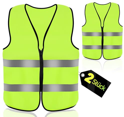 Aerzouser 2 Pezzi Giubbotto Catarifrangente Auto, Gilet Alta Visibilità Uomo, Con cerniera Gilet Catarifrangente, per Soccorso Stradale Notturno, Dotato di Strisce Rifrangenti di Alta Qualità(2 Pezzi)