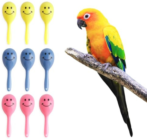 DQITJ 9 Pcs Colourful Mini Ball Sand Hammer Parrot Rattle Shaker Musical Sound Toy Intelligent Sand Hammer Foot Toy for Bird Parrot Cockatiel Conure Lovebird Parakeet Canary (Colors May Vary)