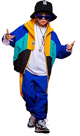 LOLANTA Unisex Hip Hop set för pojkar och flickor, 2-delat streetdanskläder, sportjacka och joggingbyxor för gatudans eller daglig användning, B-blå, 5-6 años
