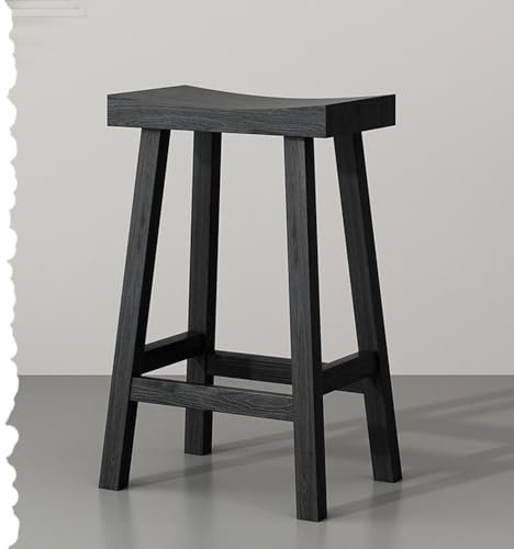 HAEKEBC Sattel Barhocker Massivholz 55 65 75cm Hocker Mit Thekenhöhe Schwarz Rückenfrei Vintage Frühstück Barhocker Für Kücheninsel Mit Fußstütze(55cm-21.6in)