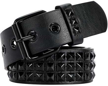 VONMELLI Nietengürtel Y2K Gürtel Goth Ledergürtel für Damen und Herren Metall Punk Taillengürtel Scene Style für Jeans Passt Taillenumfang 114-127cm