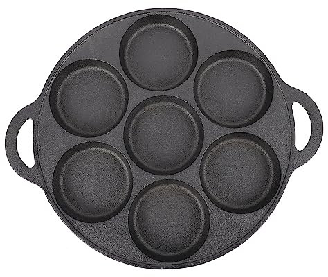 MAGICLULU Cast Iron Fried Egg Pan with Seven Round Holes, Non-Stick Multi-Purpose Snail and Oyster Cooking Tool Kitchen Cookware for Breakfast and Camping Use