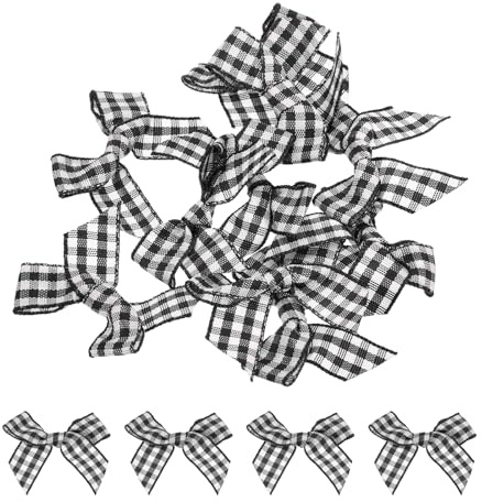 QUARKZMAN 10 Piezas Mini Lazo de Cinta de Cuadros 1.5 Lazo de Cinta de Satén de Tela a Cuadros para Manualidades de Cinta de Coser para Bodas Fiestas de Cumpleaños en Blanco y Negro