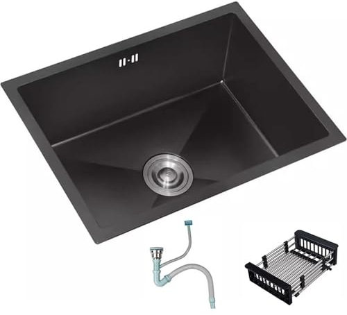Évier encastrable en acier inoxydable avec panier de vidange, design compact et carré (38 x 30 cm) Siphon à vaisselle intégré idéal pour les petits espaces (45 x 40 cm)