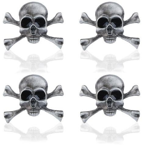 SUPERFINDINGS 4 Stück Gothic Totenkopf Brosche Punk Totenkopf Brosche Anstecknadeln Punk Stil Skelettkopf Brustnadel Legierung Totenkopf Anstecknadeln Halloween Totenkopf Ansteckers