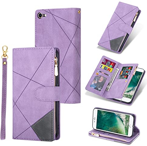 UEEBAI Fodral för iPhone 17e/iPhone 16e, PU-läder retro stöttåligt fodral med kortplatser stående funktion, magnetisk stängning flipfodral, lila diamant