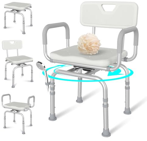 Ruiers 360 Swivel Shower Chair with Back and Arms, 400lbs Heavy Duty Adjustable Bath Chair for Elderly Disabled Bariatric Pregnant, Handicap Shower Seat for Inside Tub