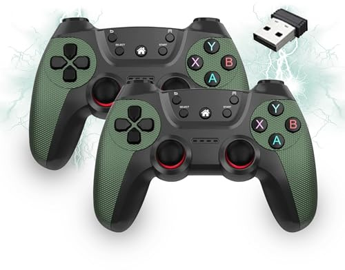 XIXIMENG 2 Pack Controller wireless USB per Multiplayer, Controller di gioco a doppio shock per Linux/Android/Phone/Windows PC/TV Box, Gamepad Joystick Plug & Play con Joystick a effetto Hall (Verde)