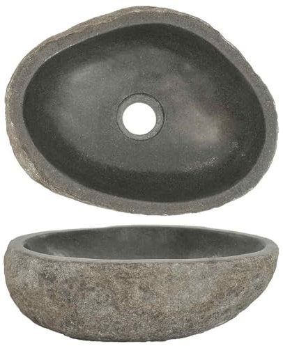 Refined Lavabo Ovalado, Cuenca de Piedra Natural, Pila de Lavamanos Fregadero, Decoración para Cuarto de Baño Aseo Hogar, Piedra de Río (30-37cm)