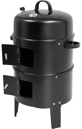 POTYYH BBQ - Contenitore per affumicatura, 3 in 1, con coperchio e termometro, per cortile, campeggio e picnic, 40 x 40 x 84 cm