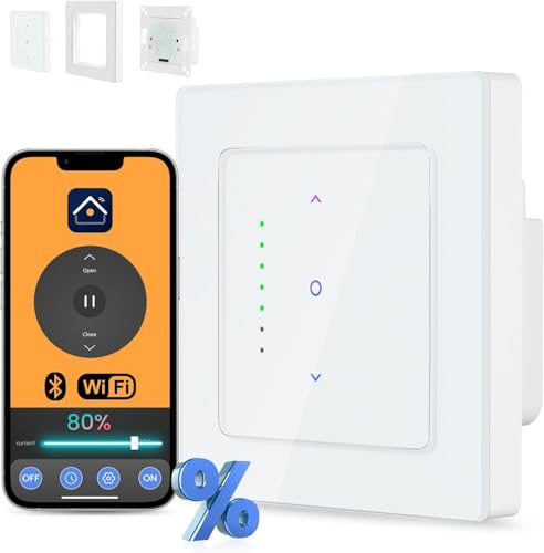 Smart WLAN Rollladenschalter mit Prozentanpassung,passt zu 55 System, Jalousieschalter Rolladen Unterstützen Alexa und Google Assistant Sprachsteuerung und Smart Life App Fernbedienung [Neutralleiter]
