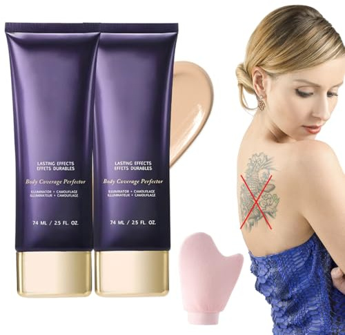 GXGM 74 ml de corrector corporal, 2 unidades, base de maquillaje corporal y para piernas resistente al agua, Incluye 1 guante para aplicar, cubre varices y cicatrices, A
