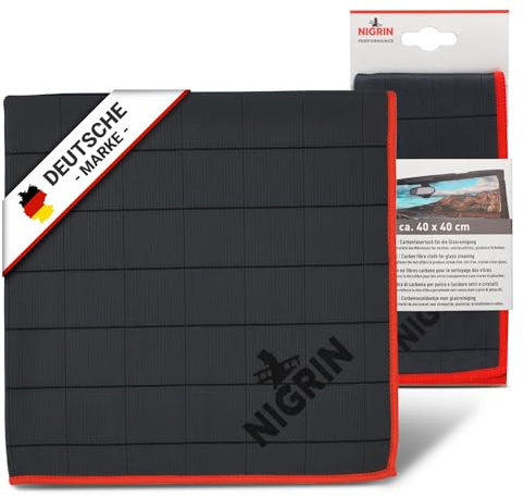 NIGRIN Performance Carbon - Panno in vetro 400 gsm; panno in microfibra di alta qualità con fibre di carbonio intessute; pulizia senza aloni, vetri dell'auto, finestre, specchietti, lavabile a 40 °C