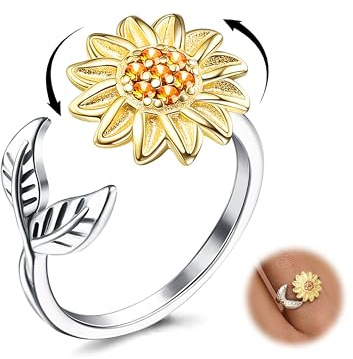 CASSIECA Anti-stressring dam justerbar öppen spinnerring silver kubisk zirkonia solrosringar stressavlastande present till dam barn, Koppar