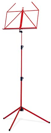 K&M 100/1 Notenpult Rot – Ausziehbarer Notenständer 62,5 - 124 cm - klappbare Notenablage, faltbares Metall-Stativ