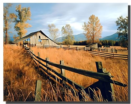 Impact Posters Gallery Trees Scenery Wall Decor Old Wood Barn with Fence Fall Art Print Poster (16x20)