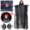 PREXTEX Cráneo Esqueleto Colgante Animado de 1.5m con Grilletes y Cadenas, Muñecos Halloween con Movimiento - Decoración para Halloween, Fiesta de Halloween, Decoracion Exterior Interior Casa