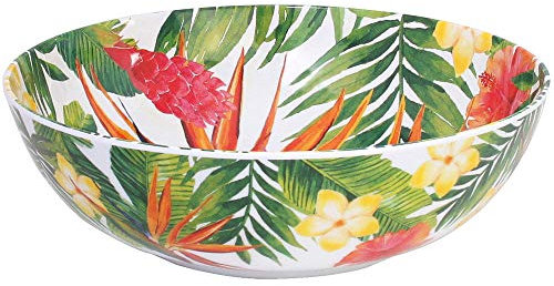 Les Jardins de la Comtesse - Insalatiera Grande in Pura Melamina - 31 cm - Fiori Esotici - Rosso e Verde - Servizi da Tavola della Collezione Di Stoviglie Infrangibili MelARTmine