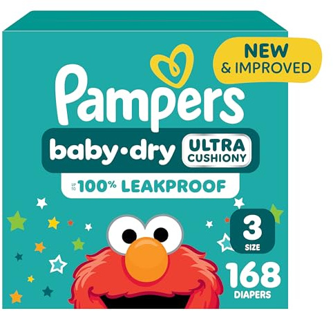 Pampers Diapers - Baby Dry - Size 3, 168 Count, Absorbent Disposable Infant Diaper (Packaging May Vary)