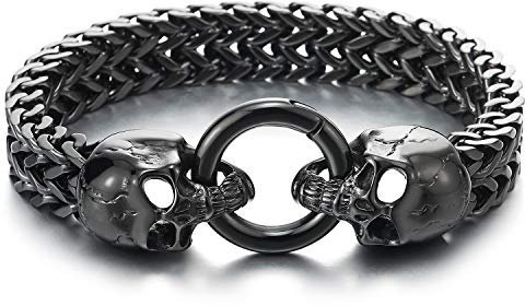 COOLSTEELANDBEYOND Gotik Biker Herren Schädel Franco Link Panzerkette Armband aus Edelstahl mit Federringverschluss
