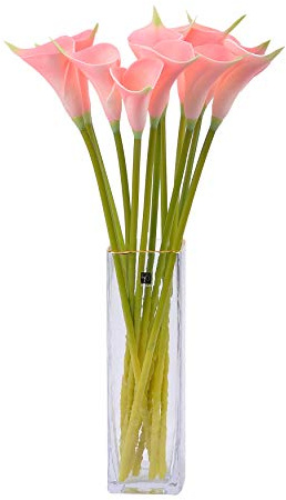 cn-Knight 12pcs Künstliche Calla Lilien,50cm Langer Stiel Arum Lilie,für Heimdekoration,Tafelaufsätze Blume,Hochzeit,Braut DIY Blumenstrauß,Einweihungsfeier, Rosa mit Grünem Spitzenkopf
