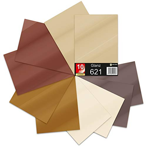 Finest Folia 10 x Din A4 Bögen Plotterfolie 621/631 Selbstklebende Folie im Set Vinyl zum Plotten DIY Bastelfolie Sticker Beschriftung Aufkleber 29,7x21cm (Brauntöne matt, 10er Set)