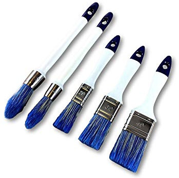 5 pinceaux spécial acrylique bicolores | Lot de 10 | 3 plats de 20-30 - 40 mm et 2 pouces à rechampir 15-18 mm | Virole inox | Manche ergonomique polypropylène | Poils soie | Kibros LOT5PACRx10