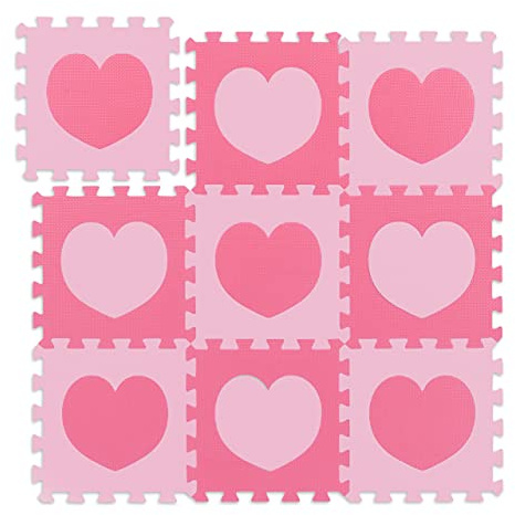 Relaxdays Tappeto Puzzle a Fiori, 18 Tasselli, Parti a Incastro, Area 91,5x91,5 cm, Gommapiuma EVA Atossico, Rosa Pink
