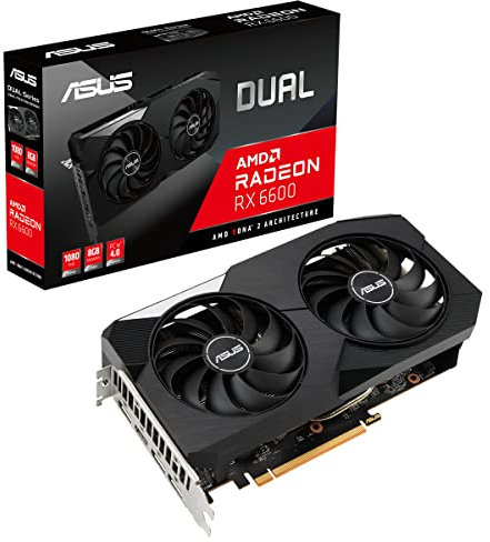 ASUS Dual AMD Radeon RX6600 8G Gaming Grafikkarte (8GB DDR6 Speicher, PCIe 4.0, 1x HDMI 2.1, 3x DIsplayPort 1.4a. DUAL-RX6600-8G)