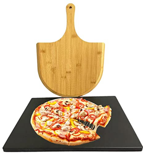 0℃ Outdoor Set Pietra Refrattaria per Pizza, Pietra per Pizza dal Sapore Italiano in Cordierite con Pala di bambù e Ricette, Strumento di Cottura per Forno e Griglia a Gas, 38x30x1,5cm